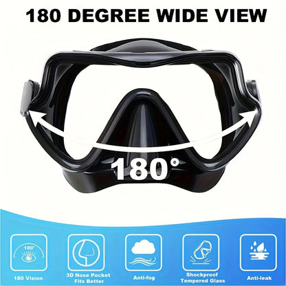 Tempered Glass Diving Mask & Snorkel Set - Panoramic Adult Scuba & Swimming Snorkeling Gear
