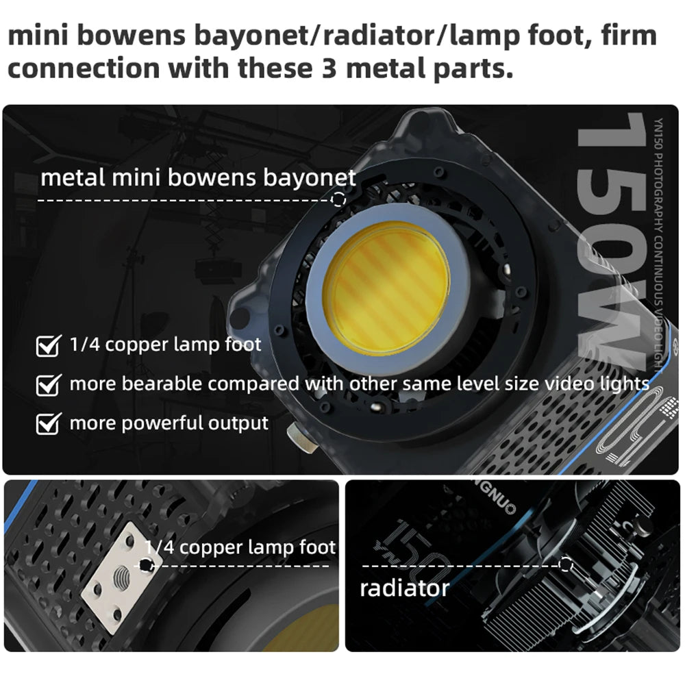 Yongnuo YN150 150W Portable LED Video Light - 2700–6500K COB Handheld Photography Fill Light for YN150Li/YN150S