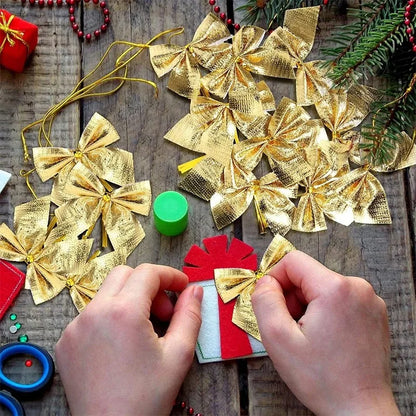 12/24/36PCS Christmas Mini Bows – Red & Gold Bowknots for Tree, Home, Wedding & New Year Party Decorations