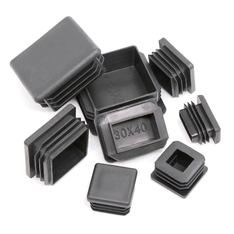 Black Square Tube End Caps - Plastic Blanking Plugs for Furniture, Tables & Chairs 10-100mm