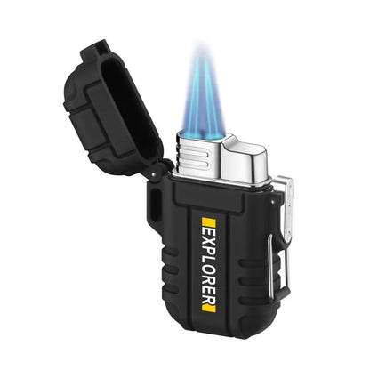 Outdoor Waterproof Blue Flame Lighter with Lanyard – Portable Butane Jet Cigar Lighter for Camping and Wading