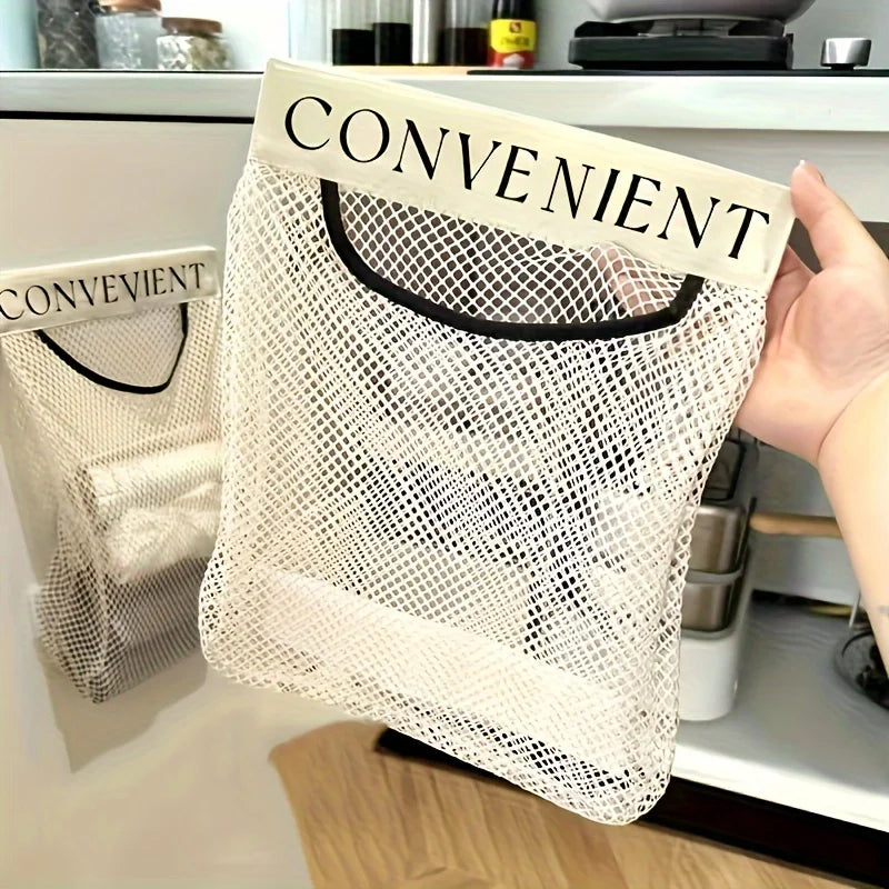 Large-Capacity Wall-Mounted Mesh Garbage Bag Holder – Hanging Kitchen Organizer & Fruit Storage Net for Cabinet Accessories