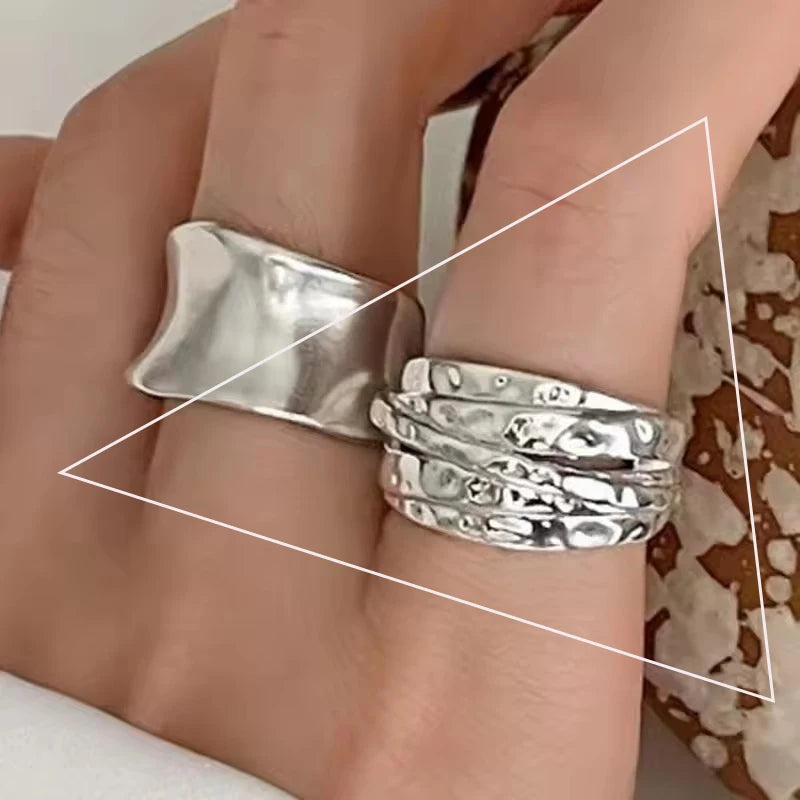 VENTFILLE 925 Sterling Silver Adjustable Ring – Vintage Hollow Line Punk Hip Hop Couple Jewelry