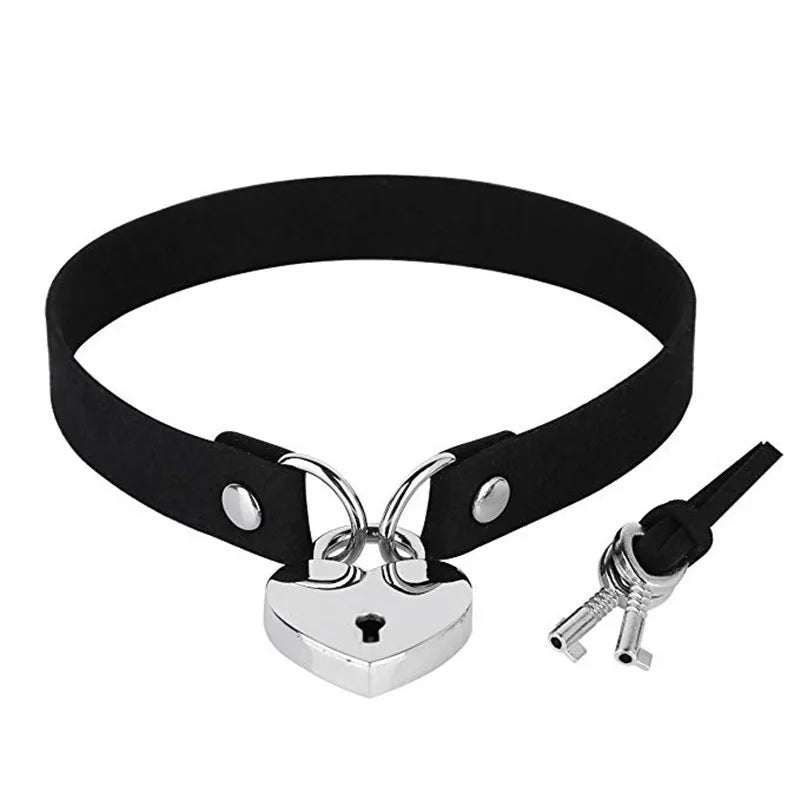 Harajuku Punk Rock Gothic Choker Necklace – PU Leather Heart Lock, Key, Spike Collar, Cosplay Accessories for Women