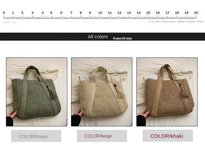 Elegant Straw Woven Handbag – Women’s Retro Beach & Casual Tote Top-Handle Shoulder Bag 2024