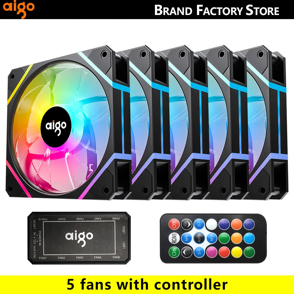 Aigo AM12 RGB PC Fan Kit — 120mm ARGB Water Cooler & Case Cooling Fans with 6-Pin Controller