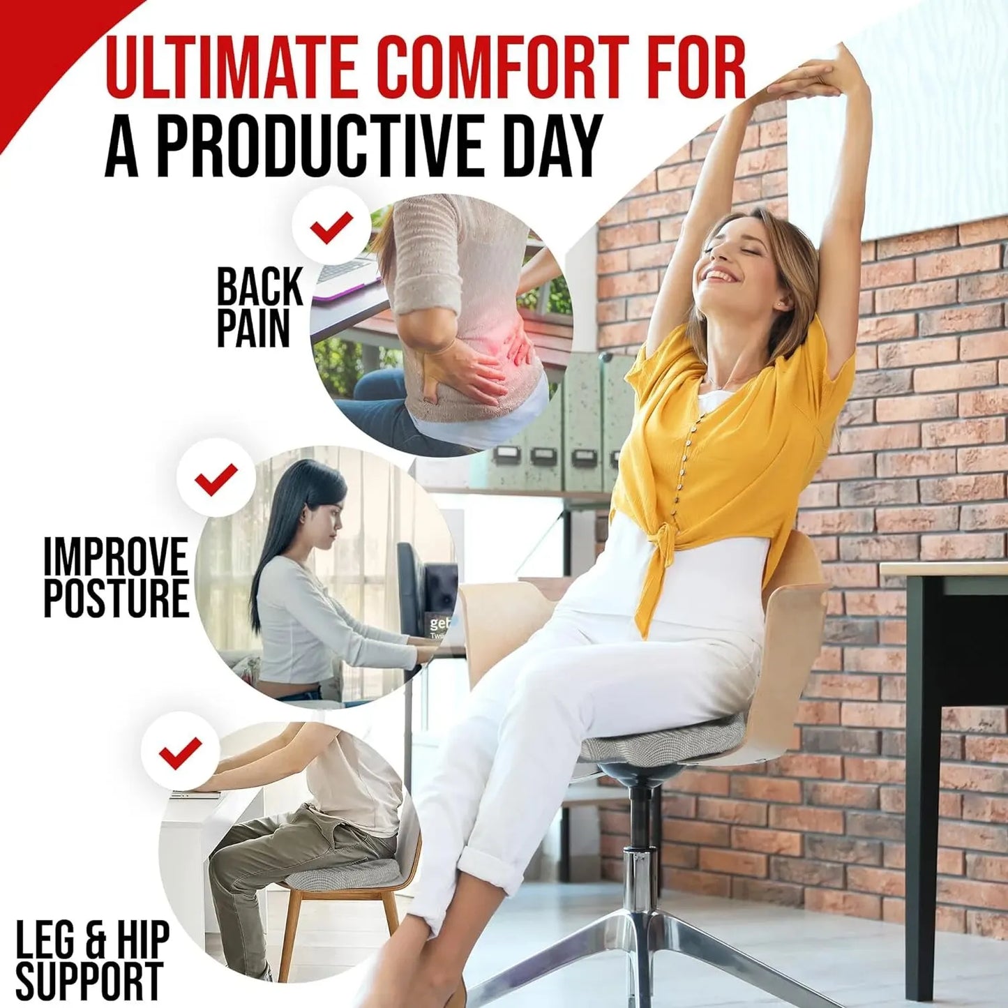 Ergonomic Memory Foam Seat Cushion – Hemorrhoid & Office Chair Support for Sedentary Comfort