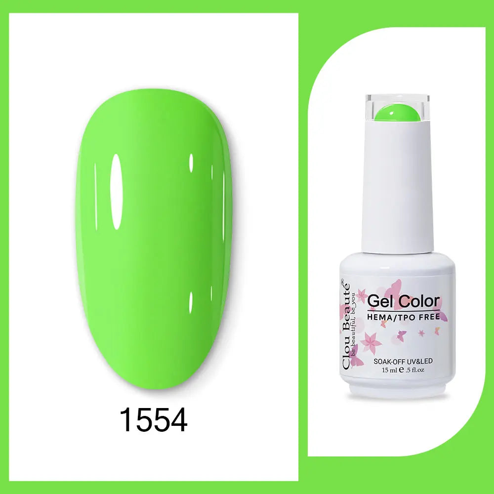 Clou Beaute 15ml Gel Nail Polish Set – Red Black White Green Neon UV Soak-Off Semi-Permanent Nail Varnish Base & Velvet Top Coat