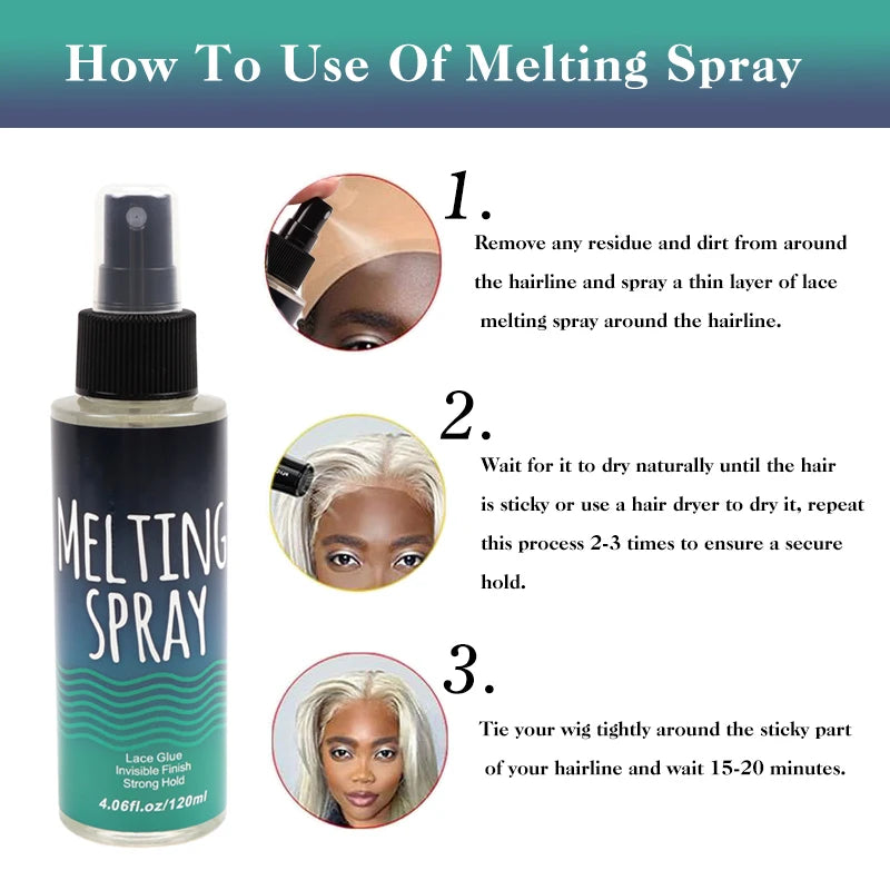 120ml Lace Melting Spray – Seamless Finish Glue, Invisible Hair Adhesive for Lace Wigs, Strong Hold