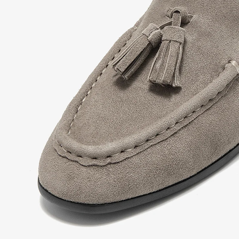 BEAUTODAY Women’s Casual Loafers – Suede Leather Tassel Slip-On Round Toe Flats, Handmade Business Shoes 26277