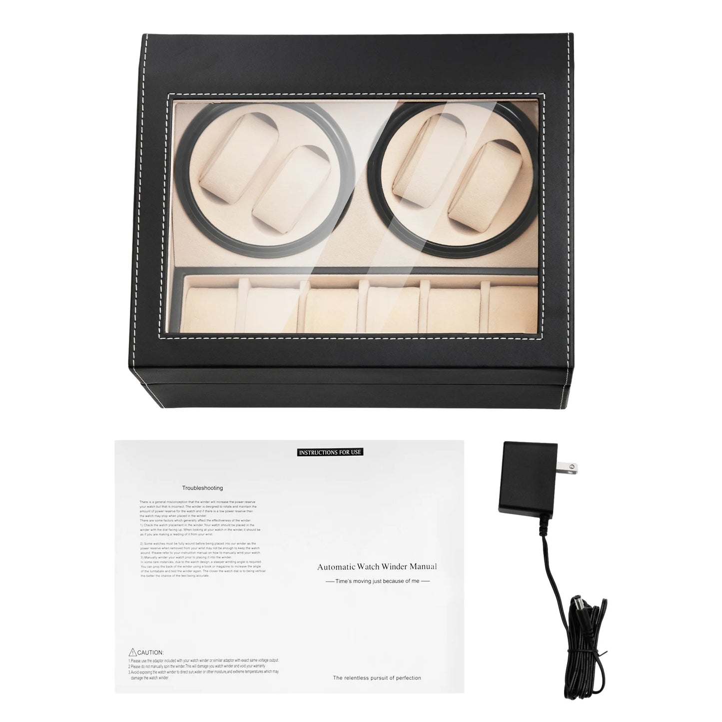 4+6 Slot Automatic Watch Winder – Leather & Wood Luxury Display Case with Pillow, Black/Brown