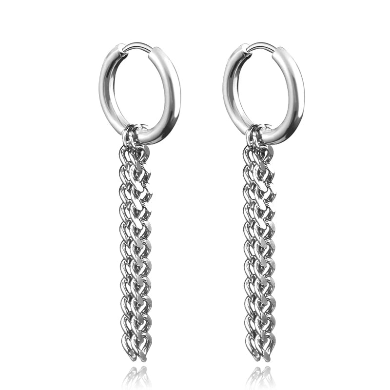 Long Hanging Cross & Leaf Hoop Earrings – Vintage Stainless Steel Hip Hop Unisex Jewelry Accessories