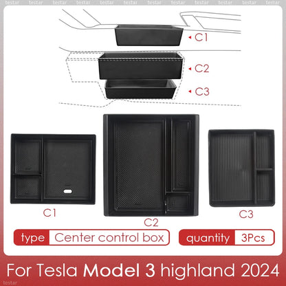 Tesla Model 3 Highland 2024 Center Console Storage Box – Armrest Organizer Accessory for Model 3 Stowing & Tidying