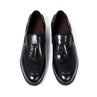 Men’s Genuine Leather Tassel Loafers - Handmade Slip-On Casual Dress Shoes for Office Wedding and Daily Wear