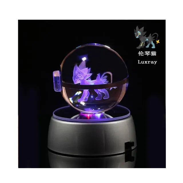 Anime Pokemon 3D Crystal Ball – Snorlax & Charizard Engraved Pokeball Figure with LED Light Base, Kids Gift