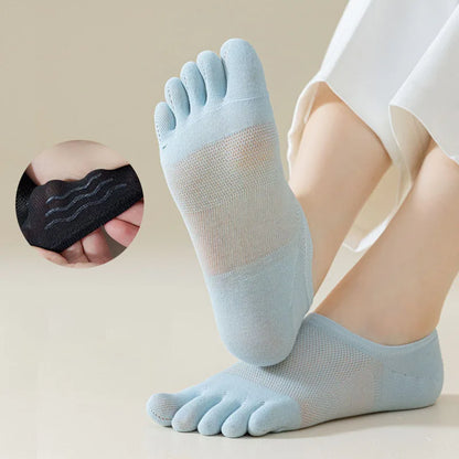 Men & Women Five-Finger Toe Socks – Breathable Mesh No-Show Ankle Sports Socks, Sweat-Absorbing Cotton Short Boat Socks