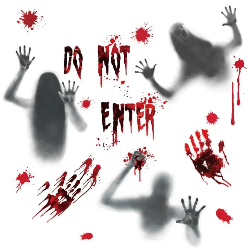 Horror Bloodstain Wall & Window Stickers – Handprint, Footprint & Skull Halloween Decorations 2024