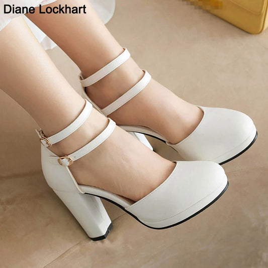 Women’s Brown Fashion Pumps – Round Toe High Heels with Rubber Sole & Black Platform, Leather Shoes for Spring & Autumn
