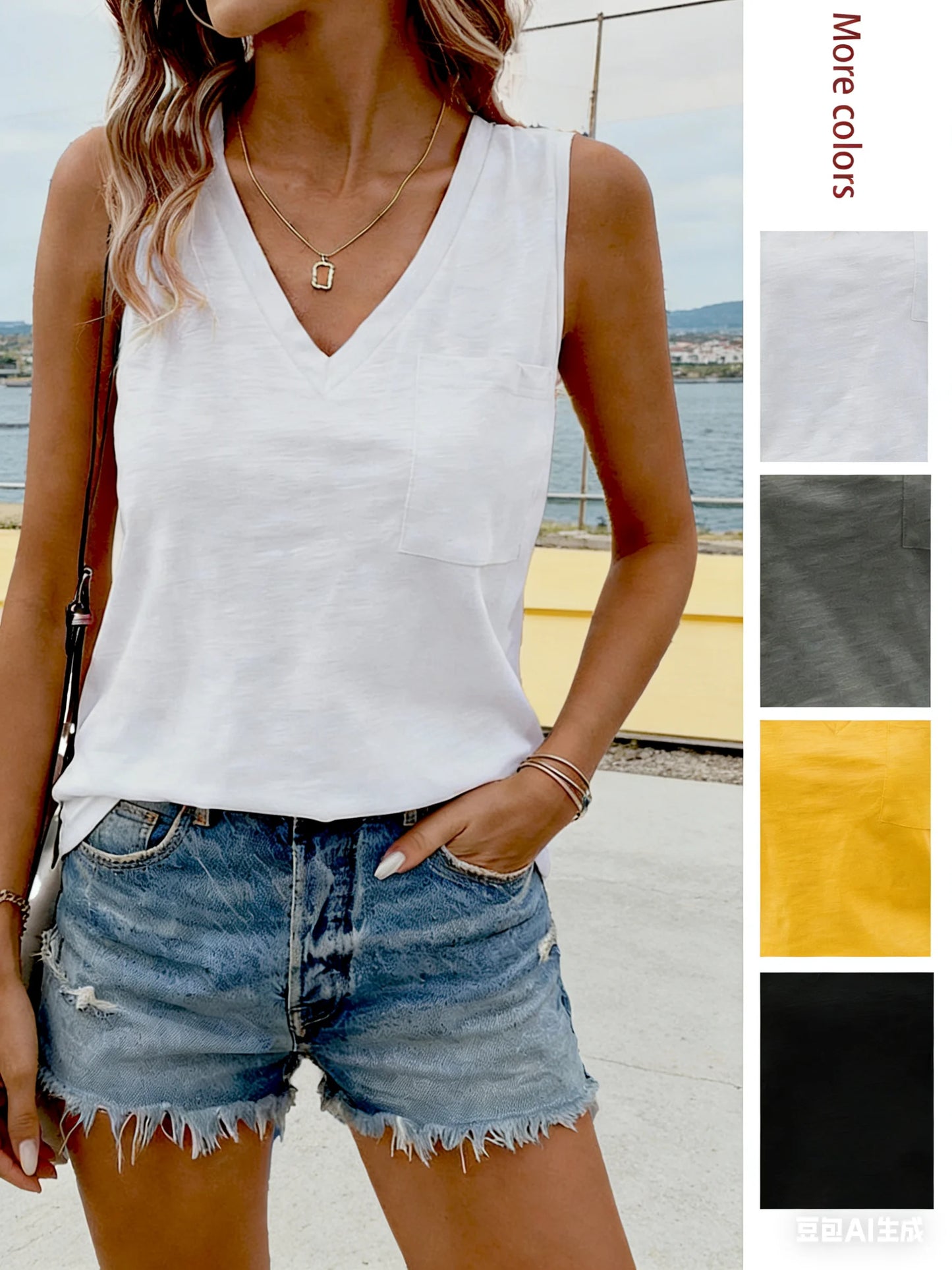 2026 Women’s V-Neck Sleeveless Camisole - Loose Fit Solid Color Casual Versatile Summer Top