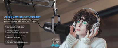 FDUCE SL40+ USB/XLR Dynamic Microphone Kit – Built-in Headset Output, Sound Insulation & Arm Stand for PC, PS5/4, Mixer