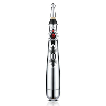 Electric Massage Pen – Adjustable Battery-Powered Muscle Relaxer for Body, Back & Hands, Silver