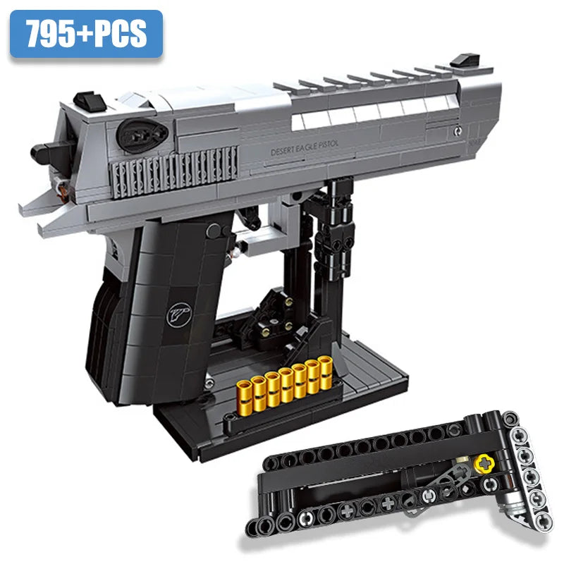 795pcs Desert Eagle Handgun Building Block Set – Military MOC Pistol Toy for Kids & Adults