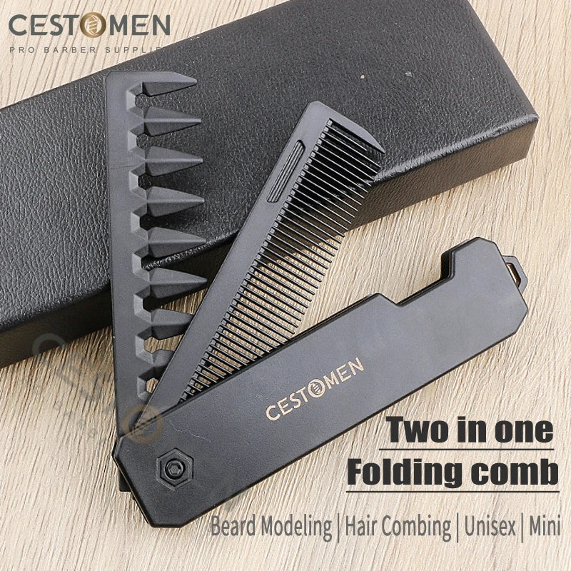 2-in-1 Pocket Folding Comb – Wide Tooth & Beard Comb for Hair Styling and Barber Use