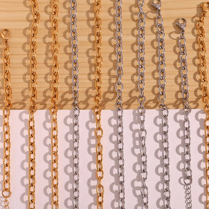 18K Gold Plated Stainless Steel Oval Link Chain Jewelry Set – 7mm Chunky Silver Color Choker Necklace, Bracelet & Anklet Accessories