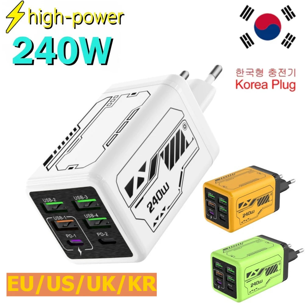 240W GaN USB-C Fast Wall Charger - High-Power Phone Adapter for iPhone, Xiaomi, and Huawei with EU, US, UK, and KR Plug Options