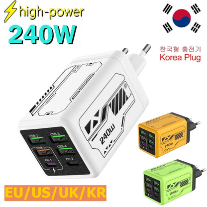240W GaN USB-C Fast Wall Charger - High-Power Phone Adapter for iPhone, Xiaomi, and Huawei with EU, US, UK, and KR Plug Options