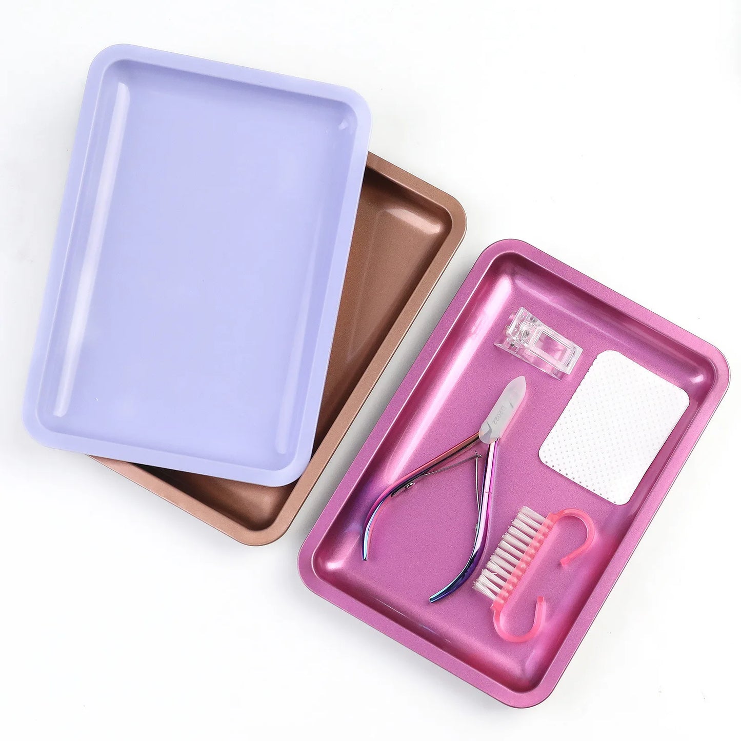Square Stainless Steel Cosmetic Storage Tray – Nail Art Manicure Plate for Tools & False Nails