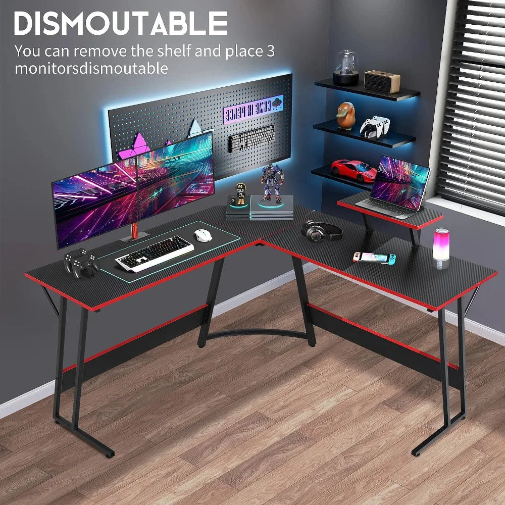 50-Inch L-Shaped Gaming Desk – Corner Computer & Home Office Desk with Large Black Tabletop