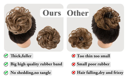 Synthetic Messy Hairpiece Chignon Scrunchie – Blonde & Brown Donut Bun for Women, Elastic Daily Use Hair Extension H9