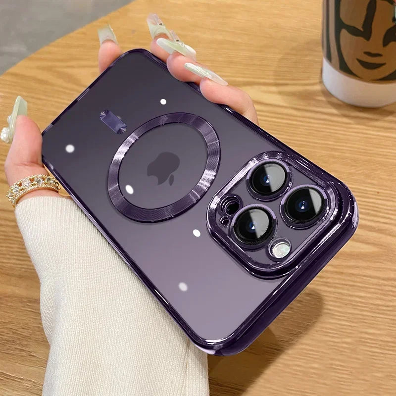 Luxury Plating MagSafe Magnetic Case for iPhone 16/15/14/13/12/11 Pro Max Plus – Wireless Charging Cover with Lens Protector