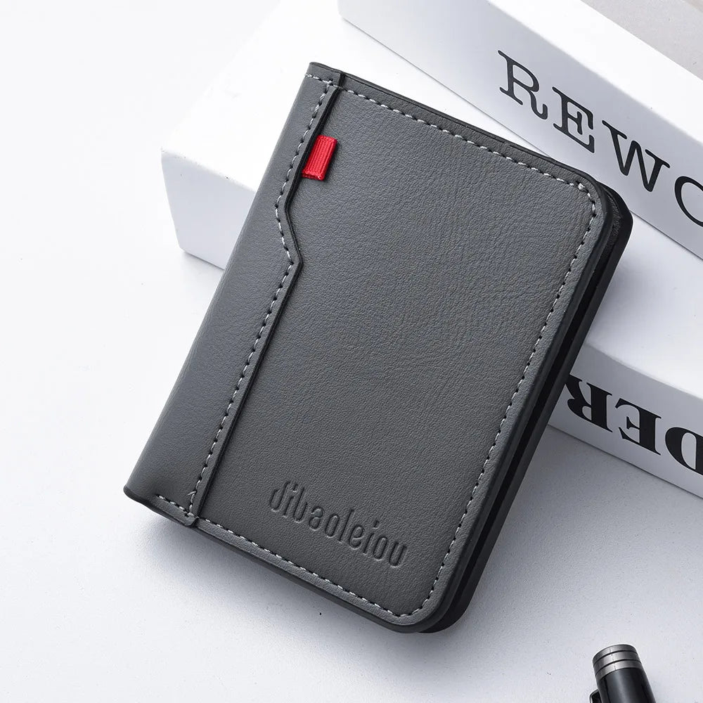 Ultra Thin Mini Leather Wallet - Soft PU Credit Card Holder Vertical Short Wallet for Men