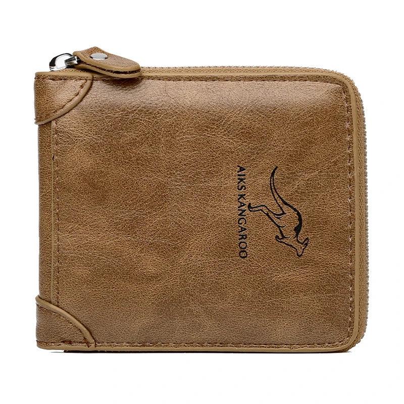 Luxury Leather Men's Wallet – RFID Zipper Card Holder with Coin Pocket, Perfect Gift for Men