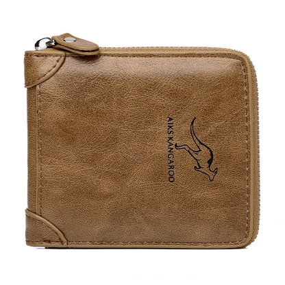 Luxury Leather Men's Wallet – RFID Zipper Card Holder with Coin Pocket, Perfect Gift for Men