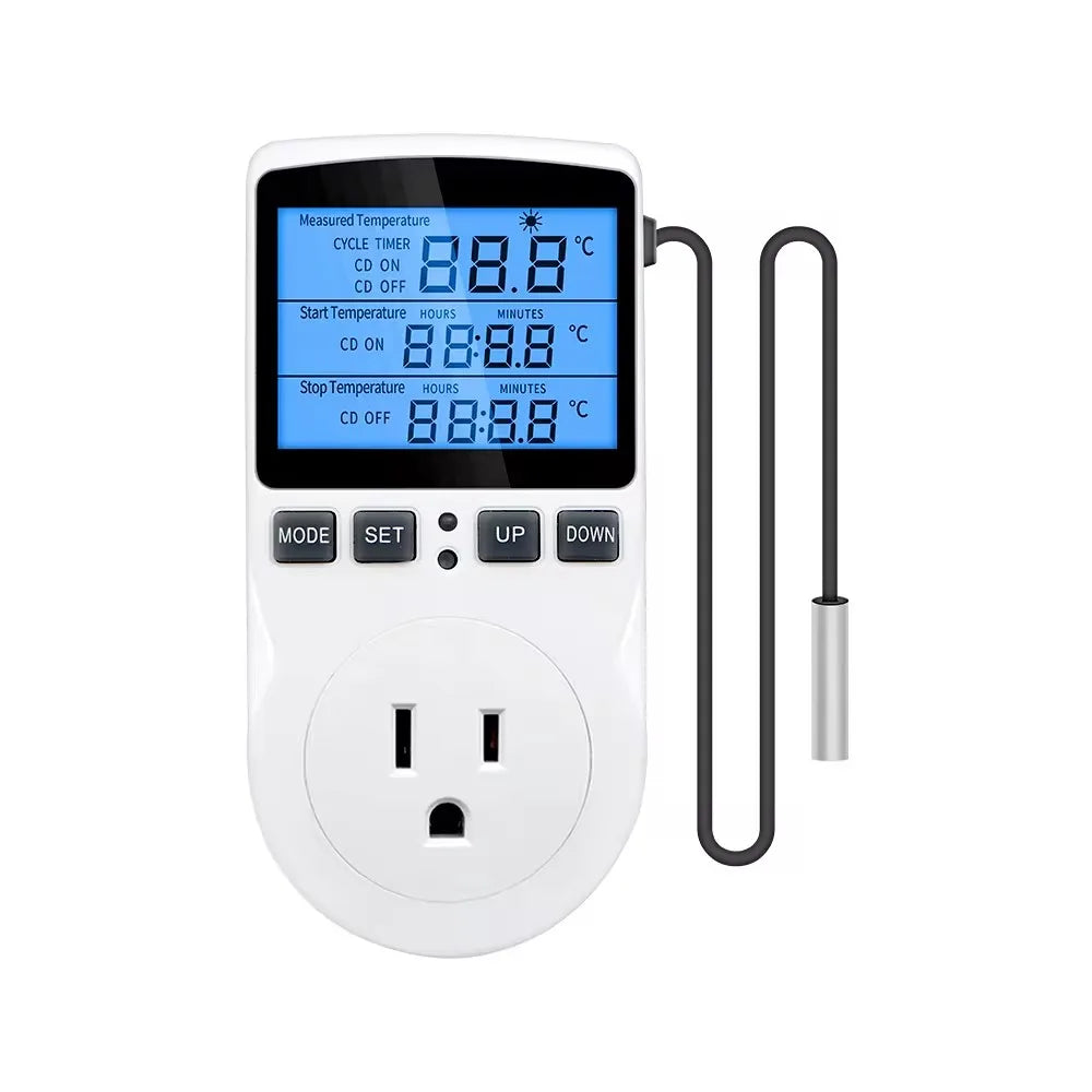 KT3100 Temperature Controller - Multi-Function Thermostat Outlet with Timer, Sensor Probe & Heating/Cooling Control