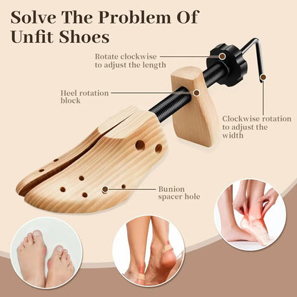 Repacego Wooden Shoe Trees – 1/2 Pc Adjustable Shoe Stretcher & Expander for Men, Women, Unisex, Length & Width Adjustment