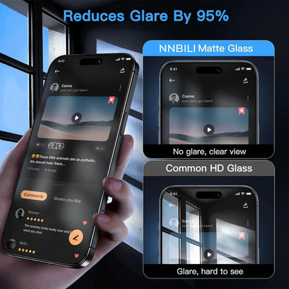 NNBILI 3-Pack Matte Tempered Glass Screen Protector for iPhone 12-18 Pro Max - Oleophobic Dust-Free Easy Install