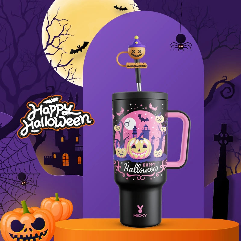 Meoky 40oz Halloween Tumbler with Straw – Insulated Stainless Steel Coffee Cup, Leak-Proof, Non-Slip, Portable Vacuum Car Mug