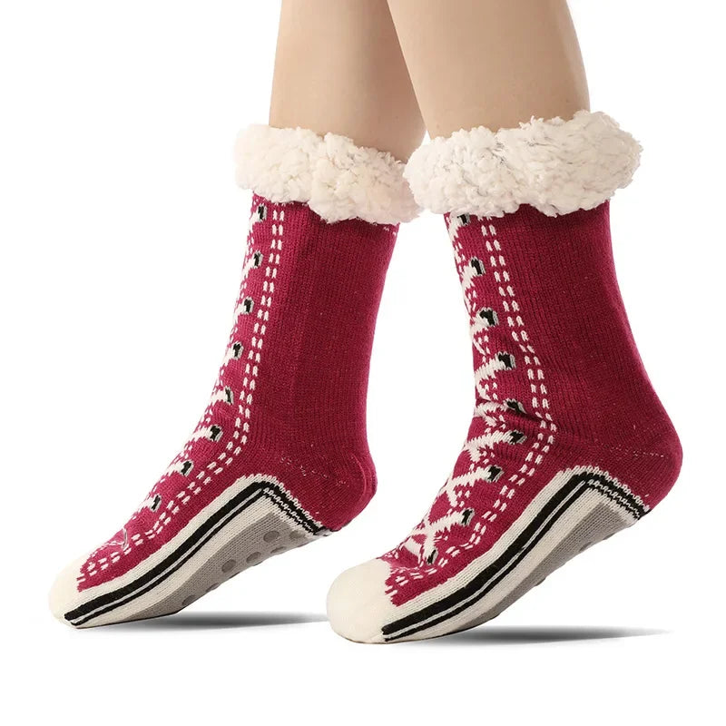 Women’s Winter Thermal Fluffy Socks – Soft Plush Non-Slip Floor Slippers with Short Fuzzy Grip and Zipper