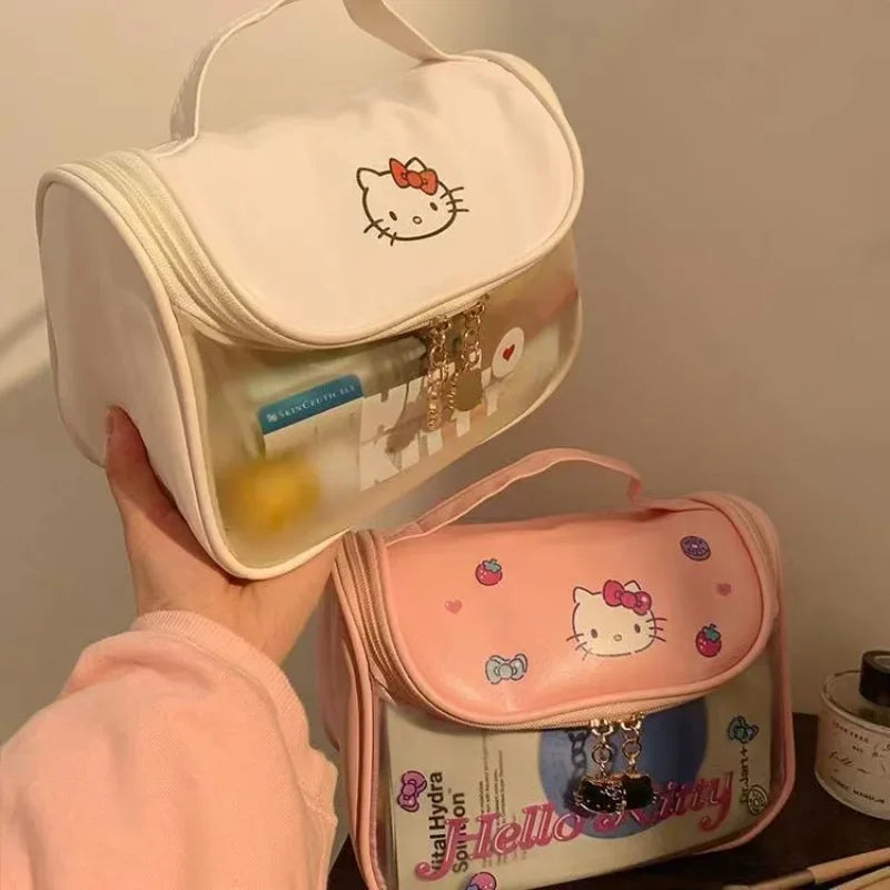 MINISO Hello Kitty Makeup Bag | Cute, Large Capacity Portable Travel & Washroom Transparent Storage Bag for Girls