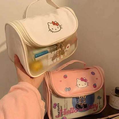 MINISO Hello Kitty Makeup Bag | Cute, Large Capacity Portable Travel & Washroom Transparent Storage Bag for Girls