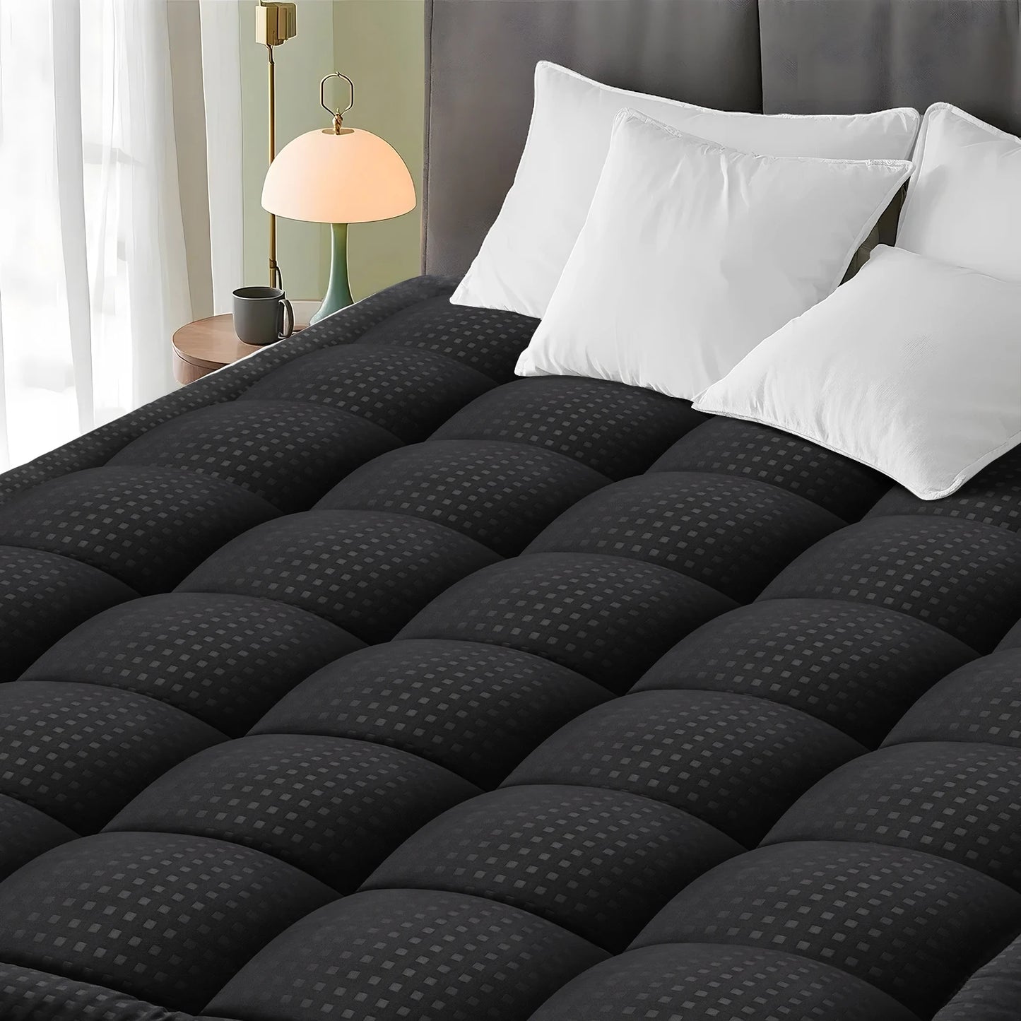 Quilted Fitted Mattress Pad — Cooling Pillow Top Protector, Breathable Soft Mattress Cover