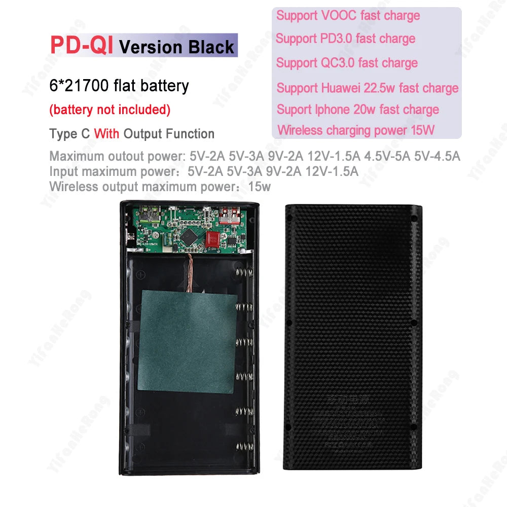 6x21700 Battery Charger Box – DIY Power Bank Holder with Dual USB & LED Light