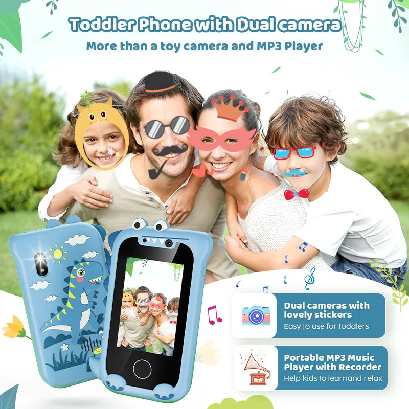 Kids Toy Phone with Dual Camera & MP3 - Touchscreen Learning Toy for 3-12 Year Olds, Birthday Gift Idea