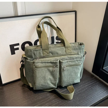 Corduroy Messenger Bag - Large Capacity Multi-Layer Shoulder Tote for Commuting & Camping