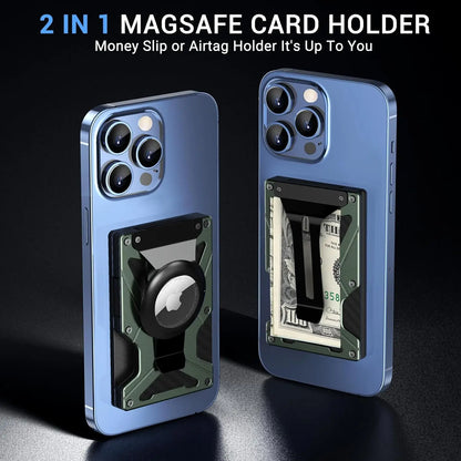 MagSafe Wallet & Money Clip with AirTag Holder + Magnetic Sheet — Fits Magnetic & Non-Magnetic Phones