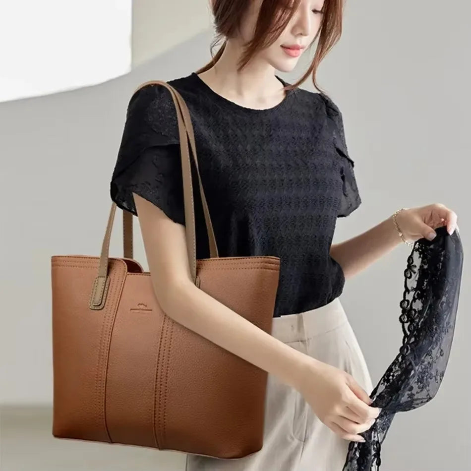 Luxury Women’s Leather Handbag – Large Capacity Shoulder & Crossbody Designer Bag